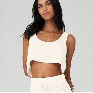 NWT ALO Cashmere Plush Waffle Cropped Tank, Ivory, M
